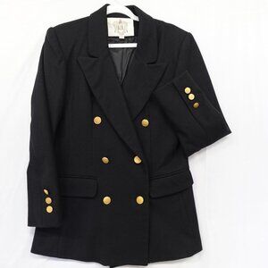 RZR Weather Wise Blazer Womens 5/6 Small 100% Wool Black Jacket Gold Demure